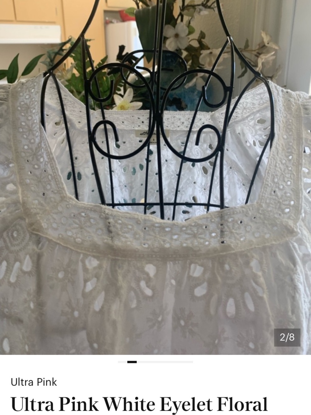 Ultra Pink  Daisy White Eyelet Peasant Top - Picture 3 of 11